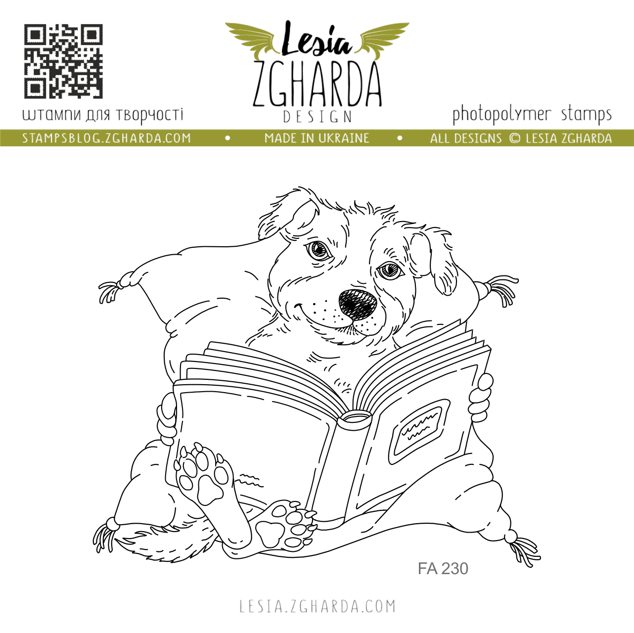 {FA230} Stamp "Dog on the Pillow with Book"