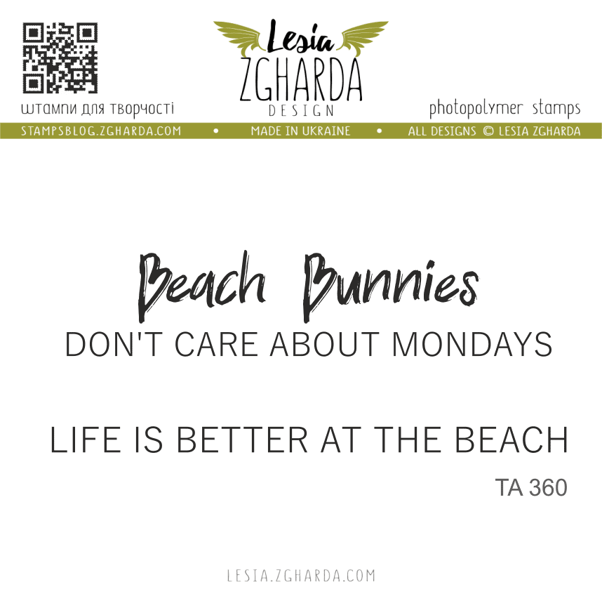 {TA360} Stamp Set "Beach bunnies don't care about Mondays. Life is better at the beach."