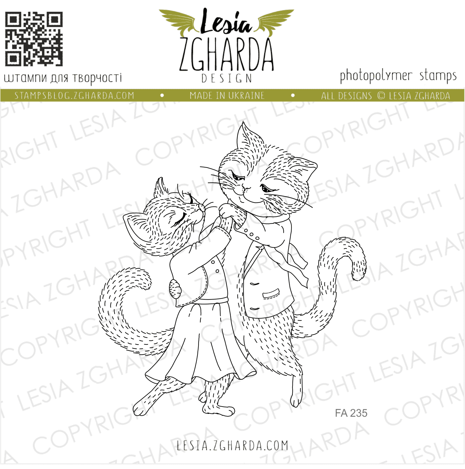 {FA235} Stamp "Dancing Cats"