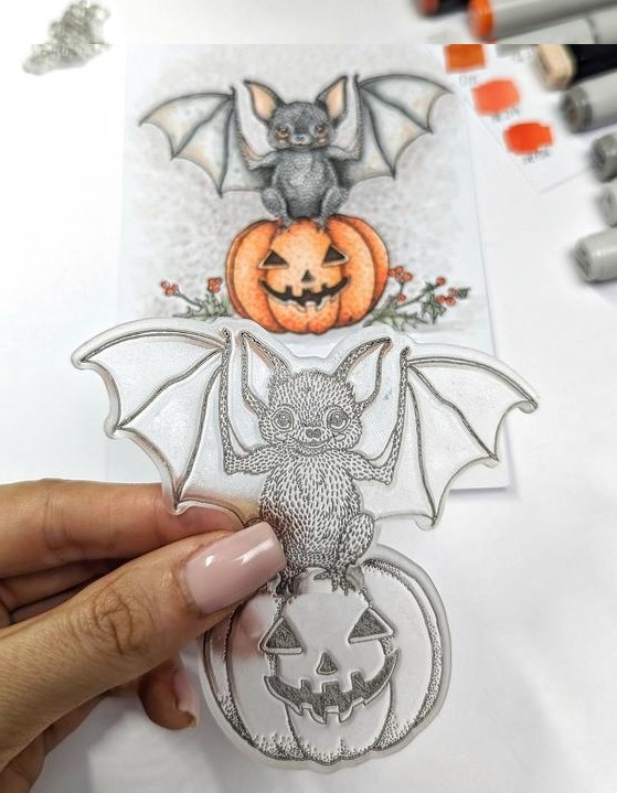 {FA238} Stamp 'Halloween Bat on the Pumpkin"