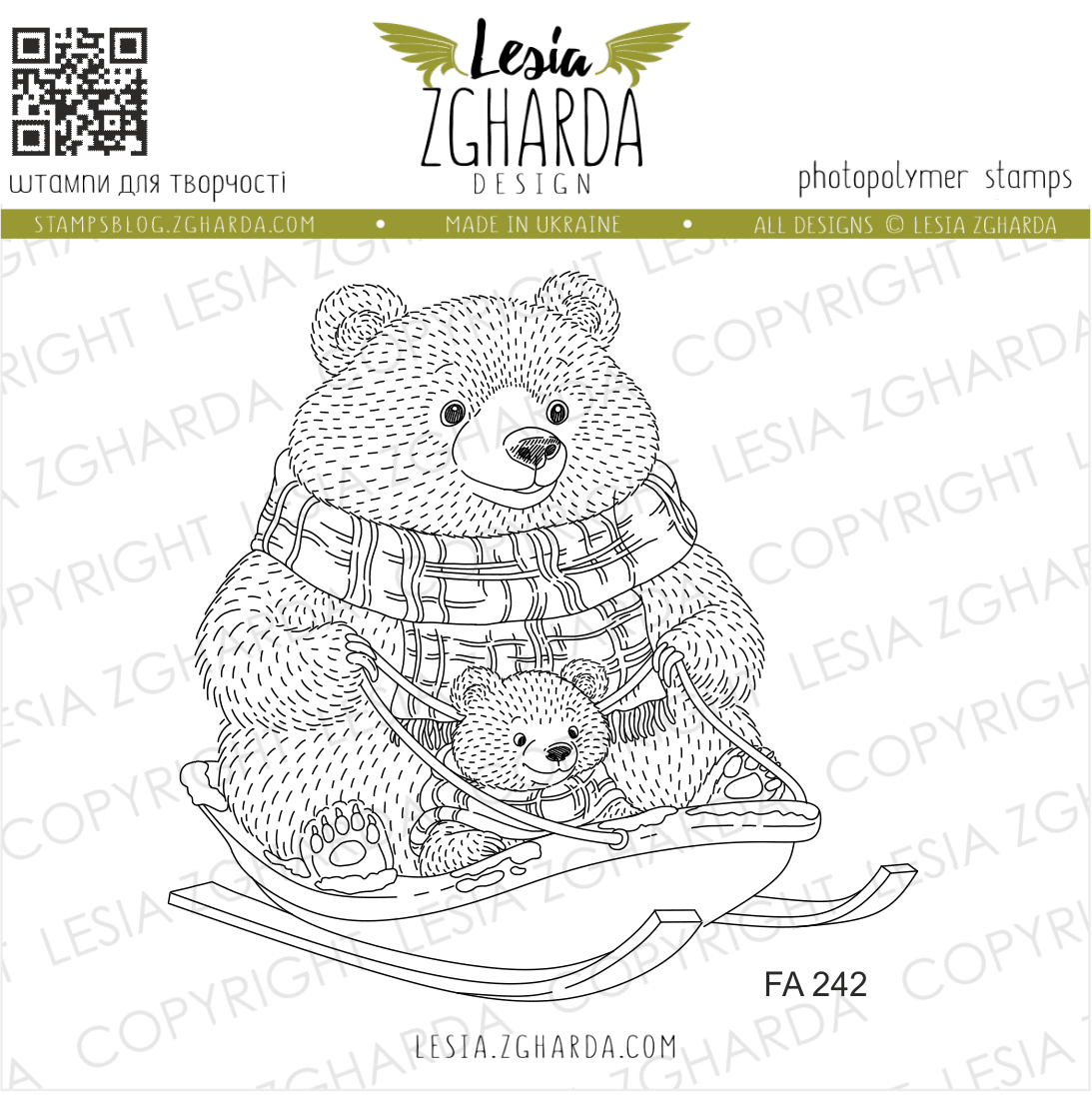 {FA242} Stamp "Sledding Adventures with Daddy Bear and Cub"