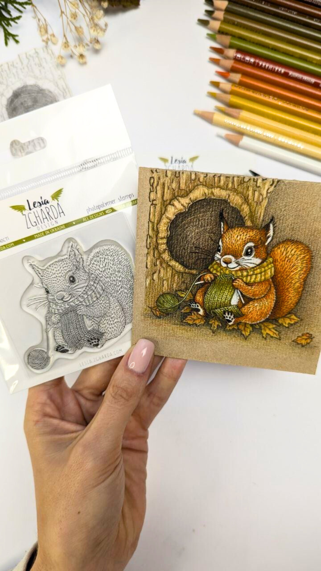 {FA246} Stamp "Knitting Squirrel"