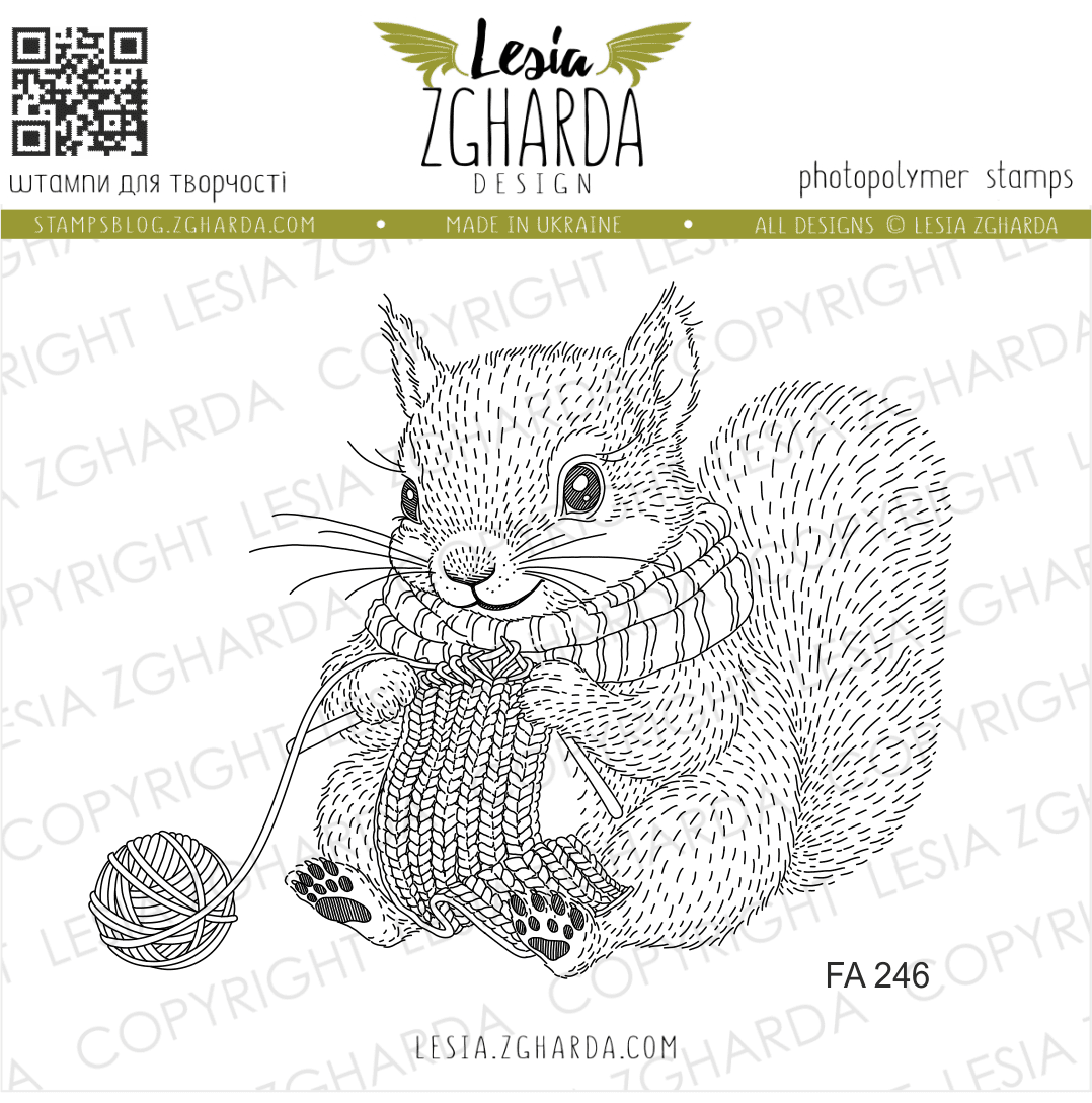 {FA246} Stamp "Knitting Squirrel"