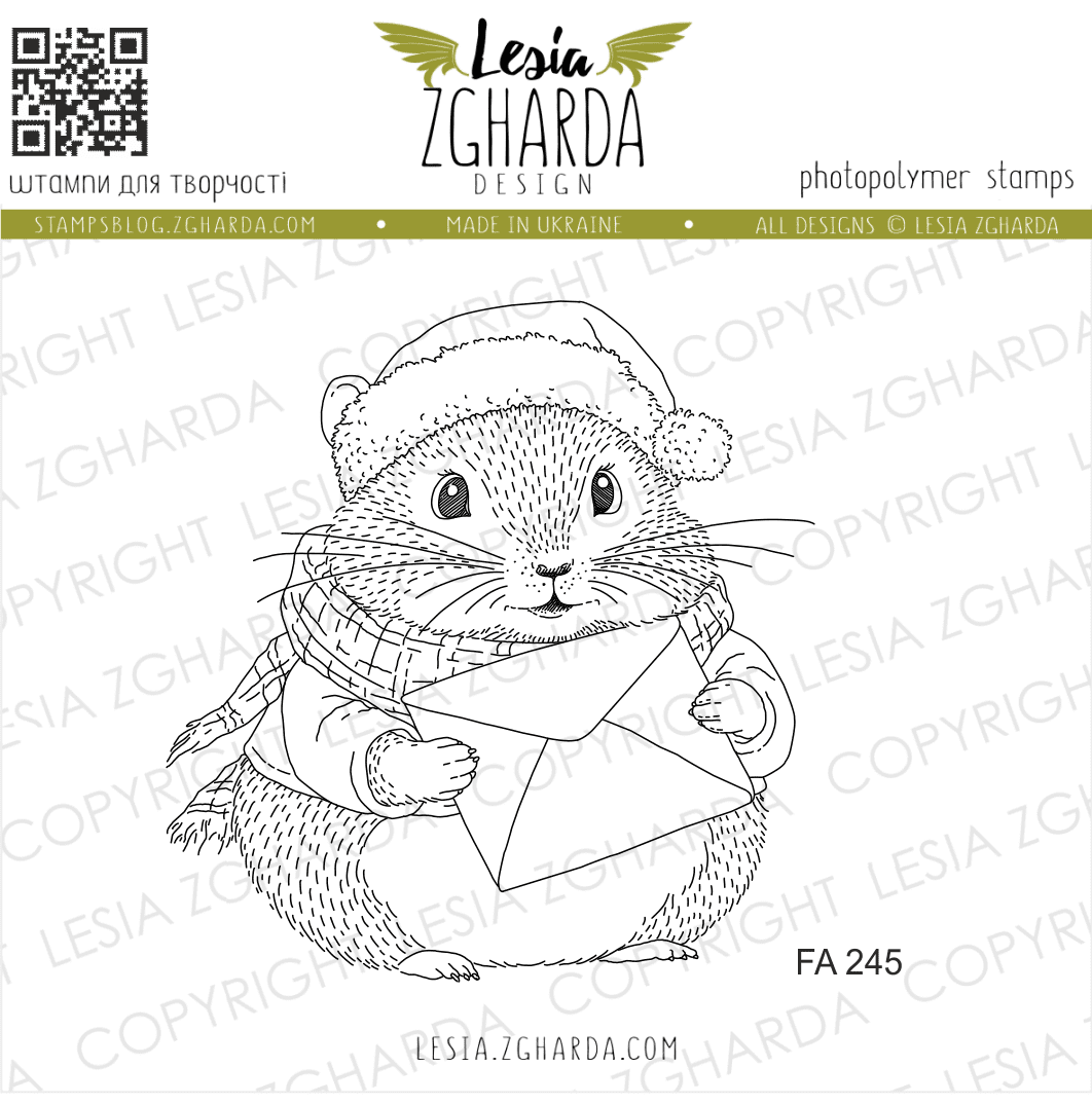 {FA245} Stamp "Christmas Hamster with Envelope"