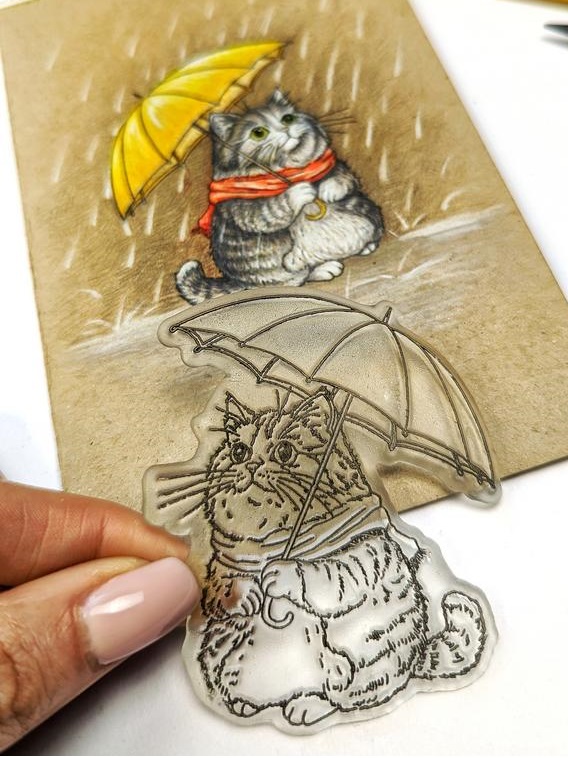 {FA247} Stamp "Cute Cat Under an Umbrella"