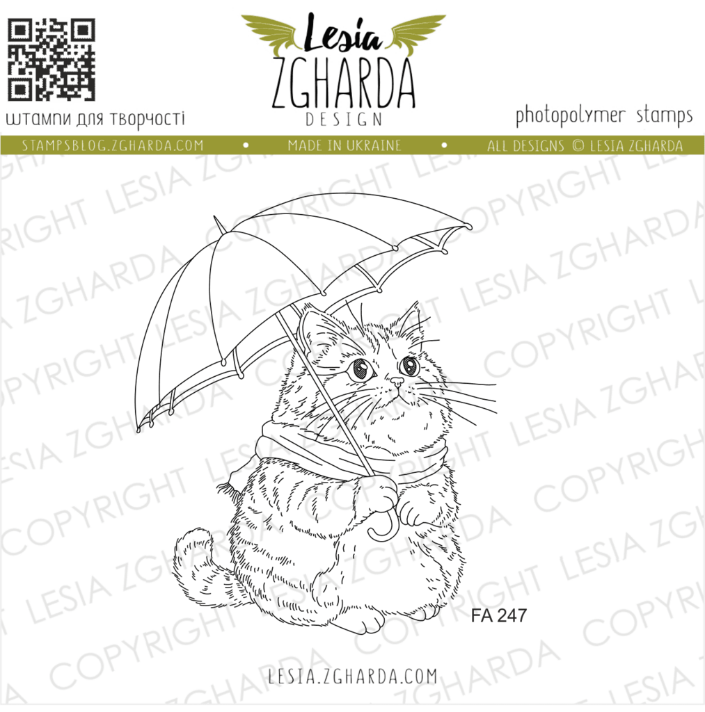 {FA247} Stamp "Cute Cat Under an Umbrella"
