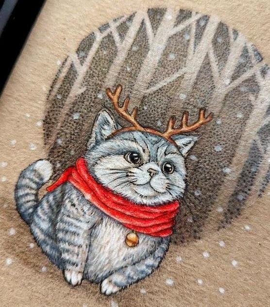 Colored card example: FA248 Christmas Reindeer Cat