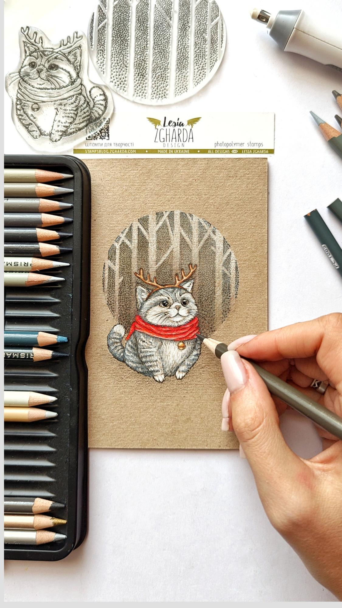 {FA248} Stamp "Christmas Reindeer Cat"