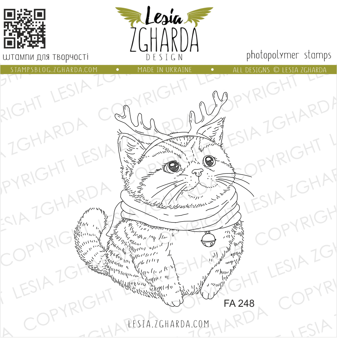 {FA248} Stamp "Christmas Reindeer Cat"