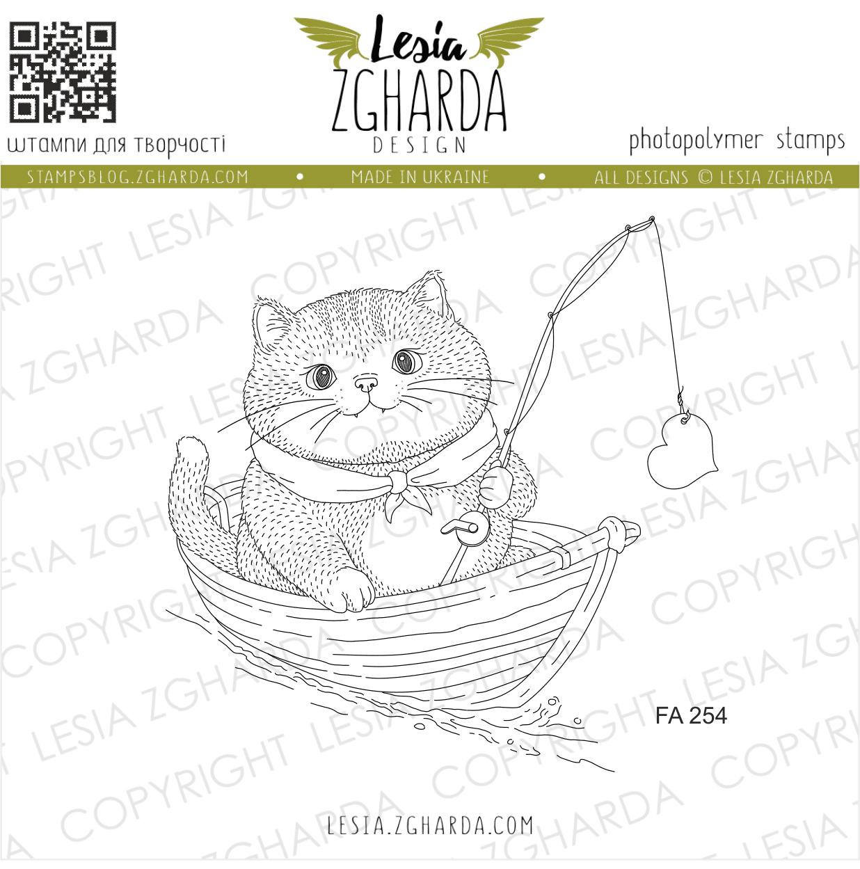 {FA254} Stamp "Heart Fishing Cat"