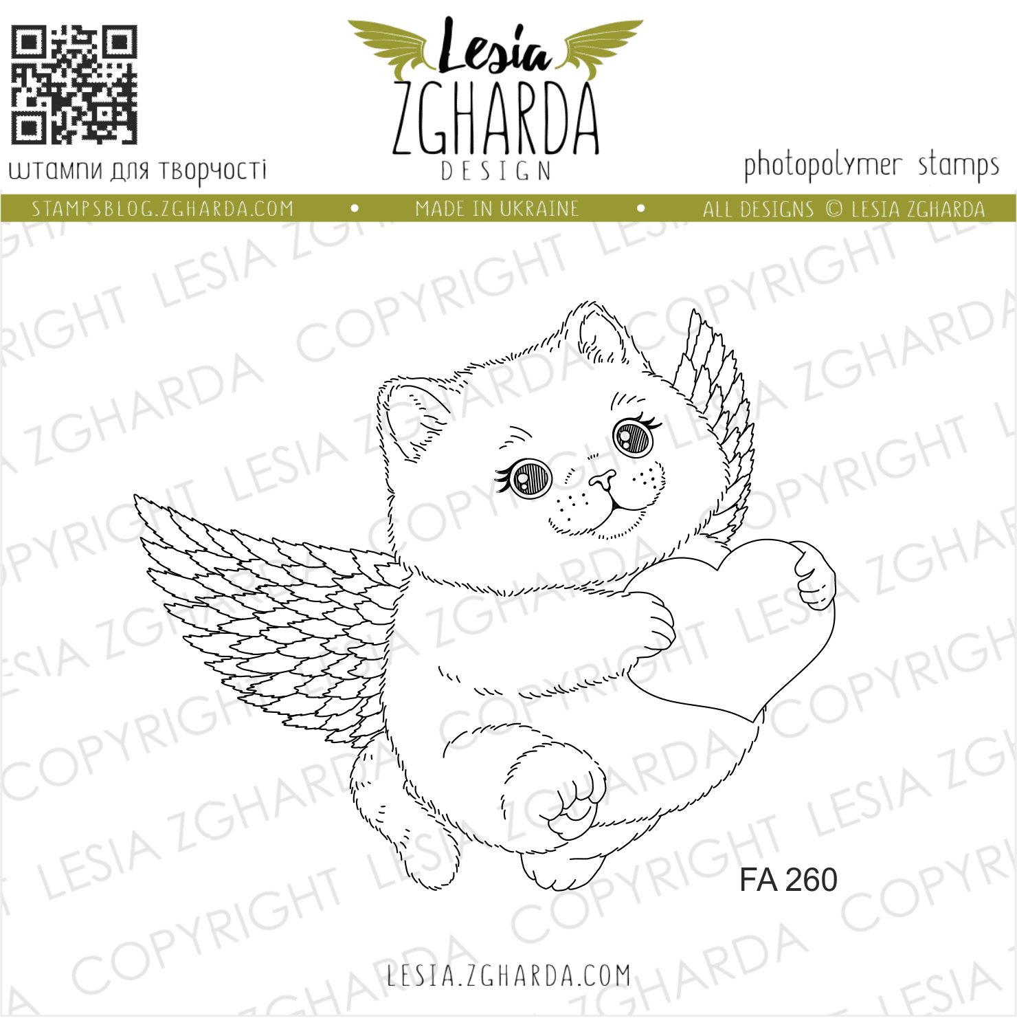 {FA260} Stamp "Cupid Kitty with Heart"