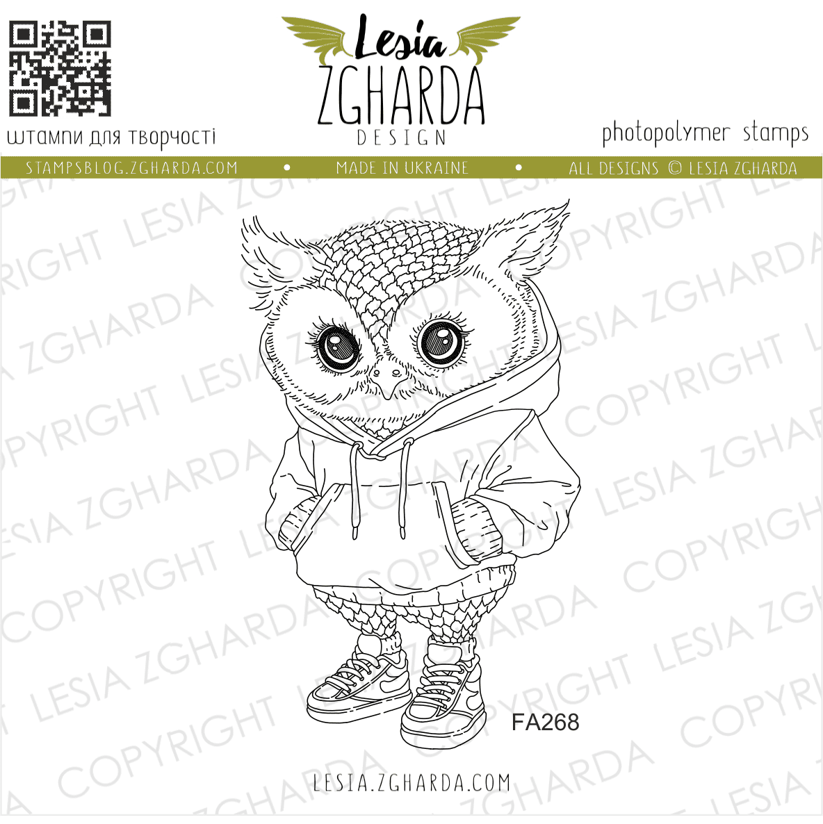 {FA268} Stamp "Cool Owl in a Hoodie"