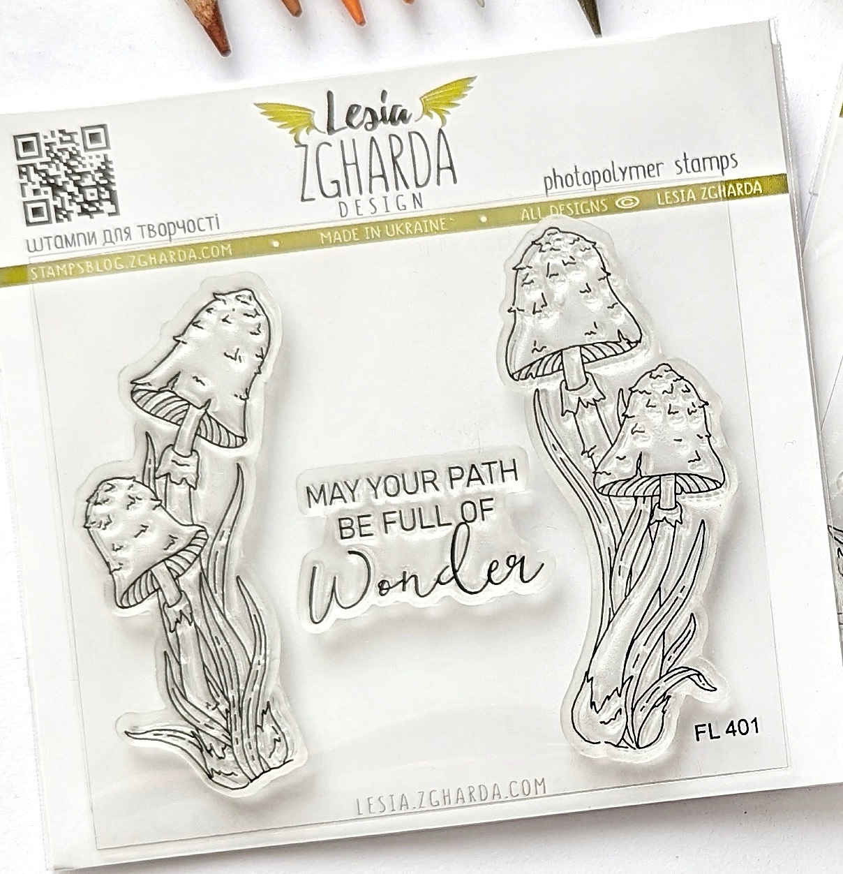 {FL401} Stamp Set "Mushrooms with sentiments "May Your Path be Fool of Wonder"