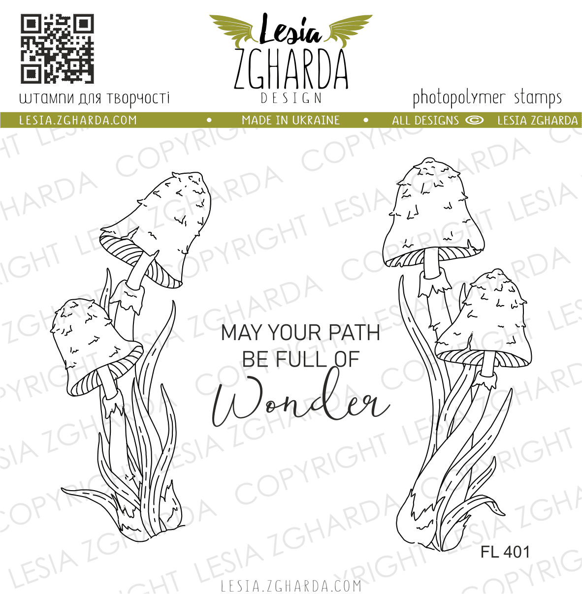 {FL401} Stamp Set "Mushrooms with sentiments "May Your Path be Fool of Wonder"
