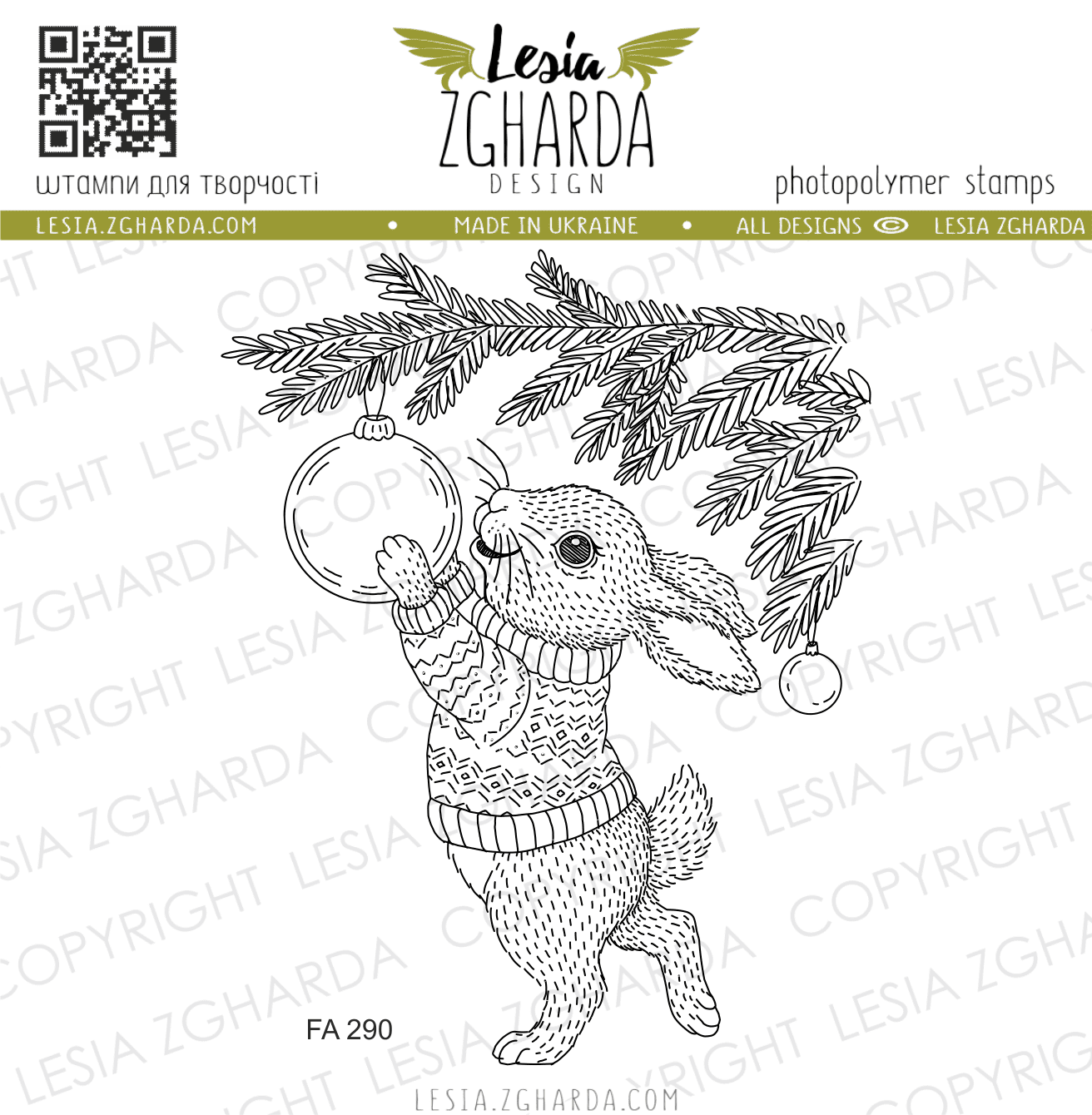 {FA290} Stamp "Bunny Decorating the Christmas Tree"