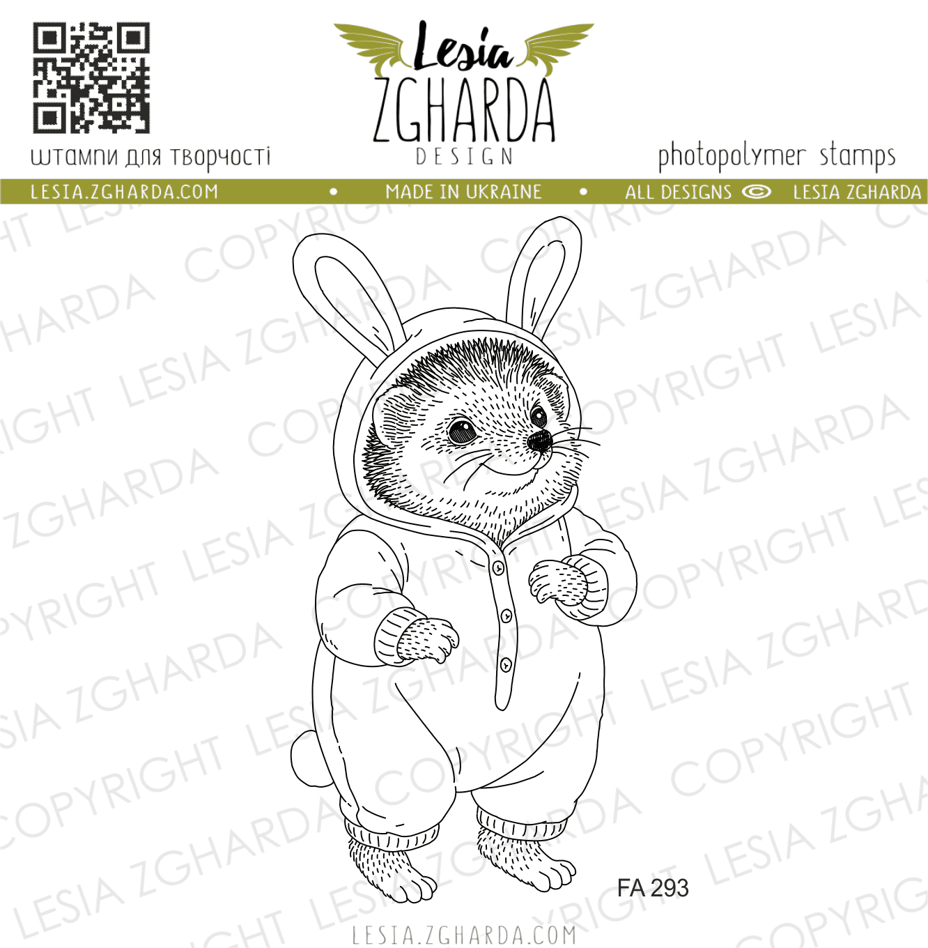 {FA293} Stamp "Hedgehog in Bunny Kigurumi Pajamas"