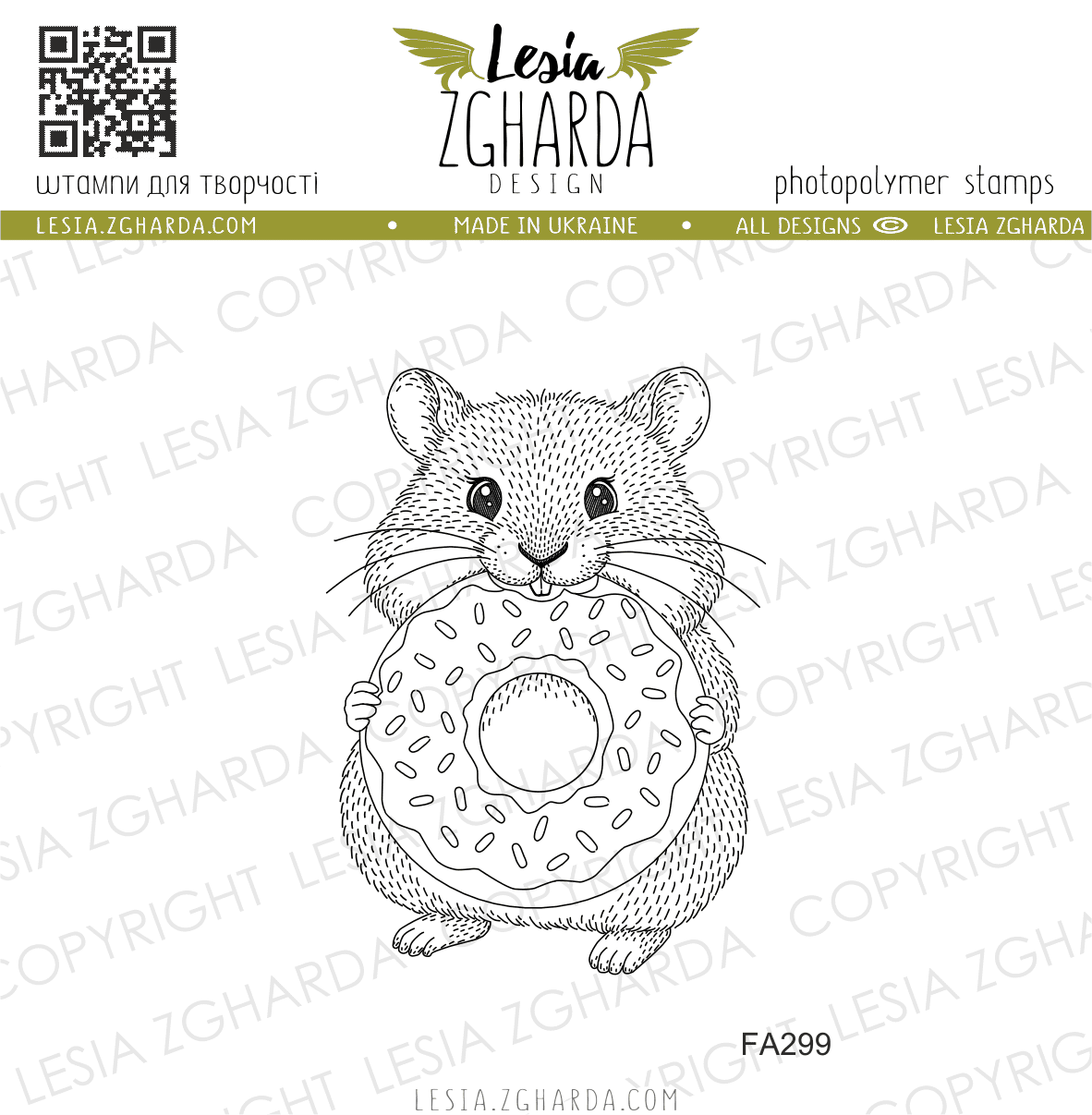 {FA299} Stamp “Cute Hamster with a Donut”