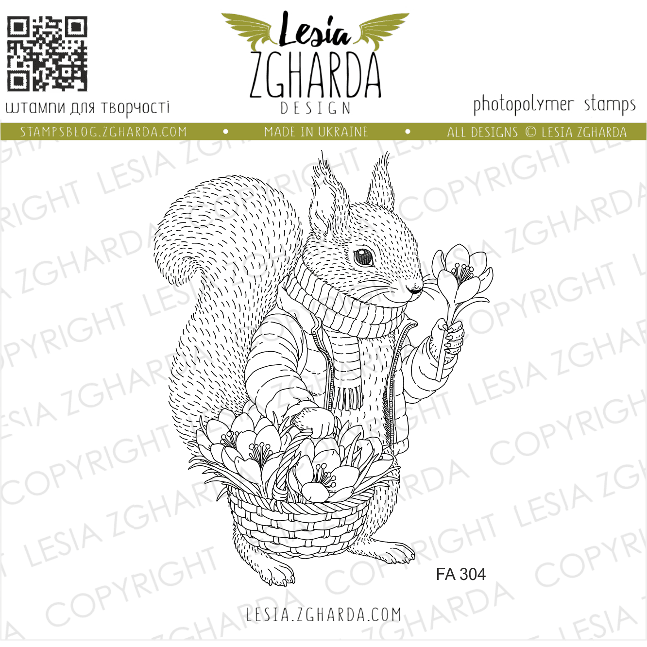 {FA304} Stamp “Squirrel with Flowers”