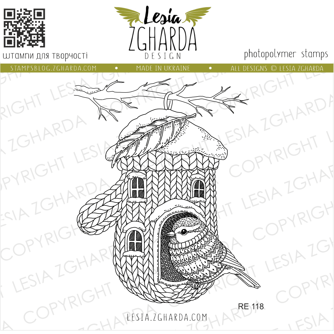 {RE118} Stamp “Knitted Glove Birdhouse”