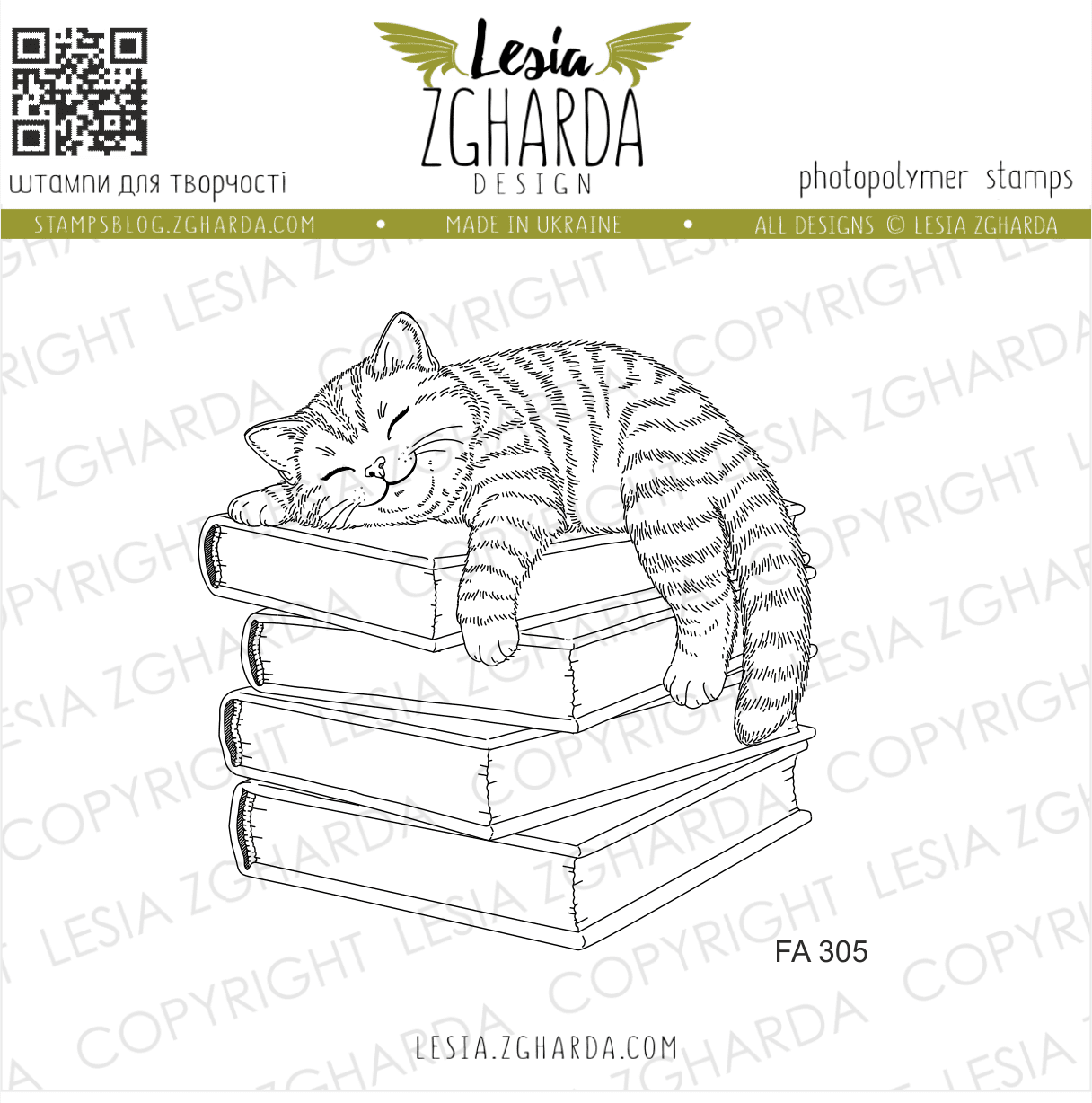 {FA305} Stamp "Cute Cat Sleeping on Books"