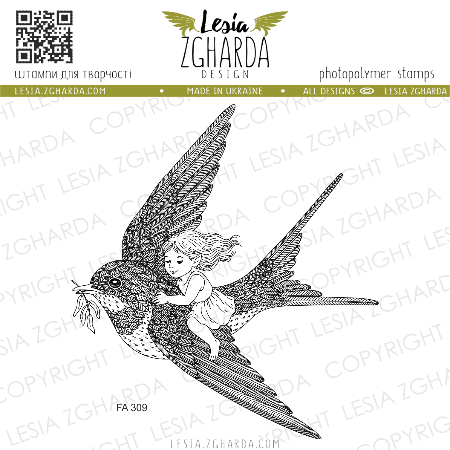 {FA309} Stamp “Elf Girl on a Swallow”
