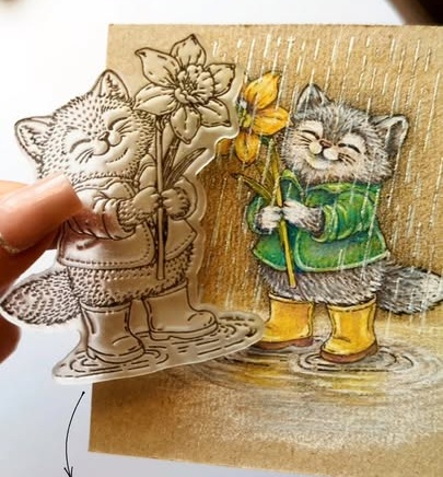 {FA315} Stamp “Cute Kitten with a Daffodil”
