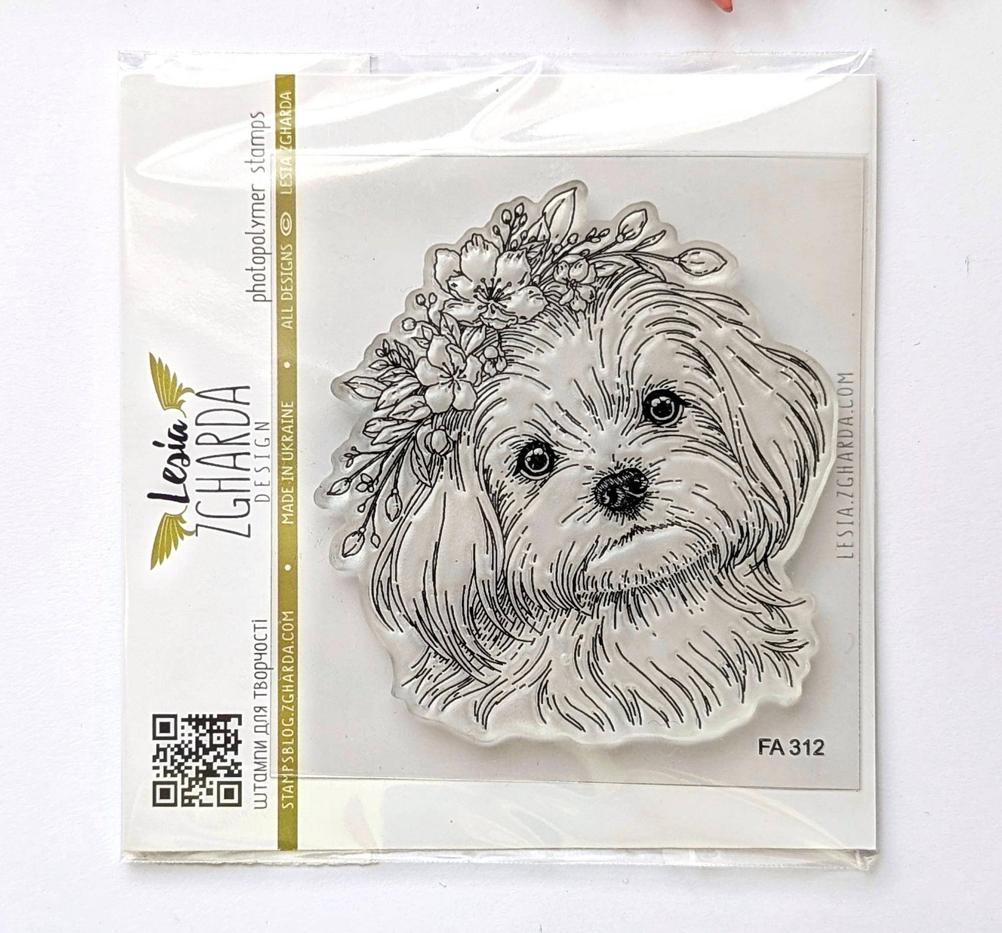 {FA312} Stamp “Puppy in a Flower Wreath”