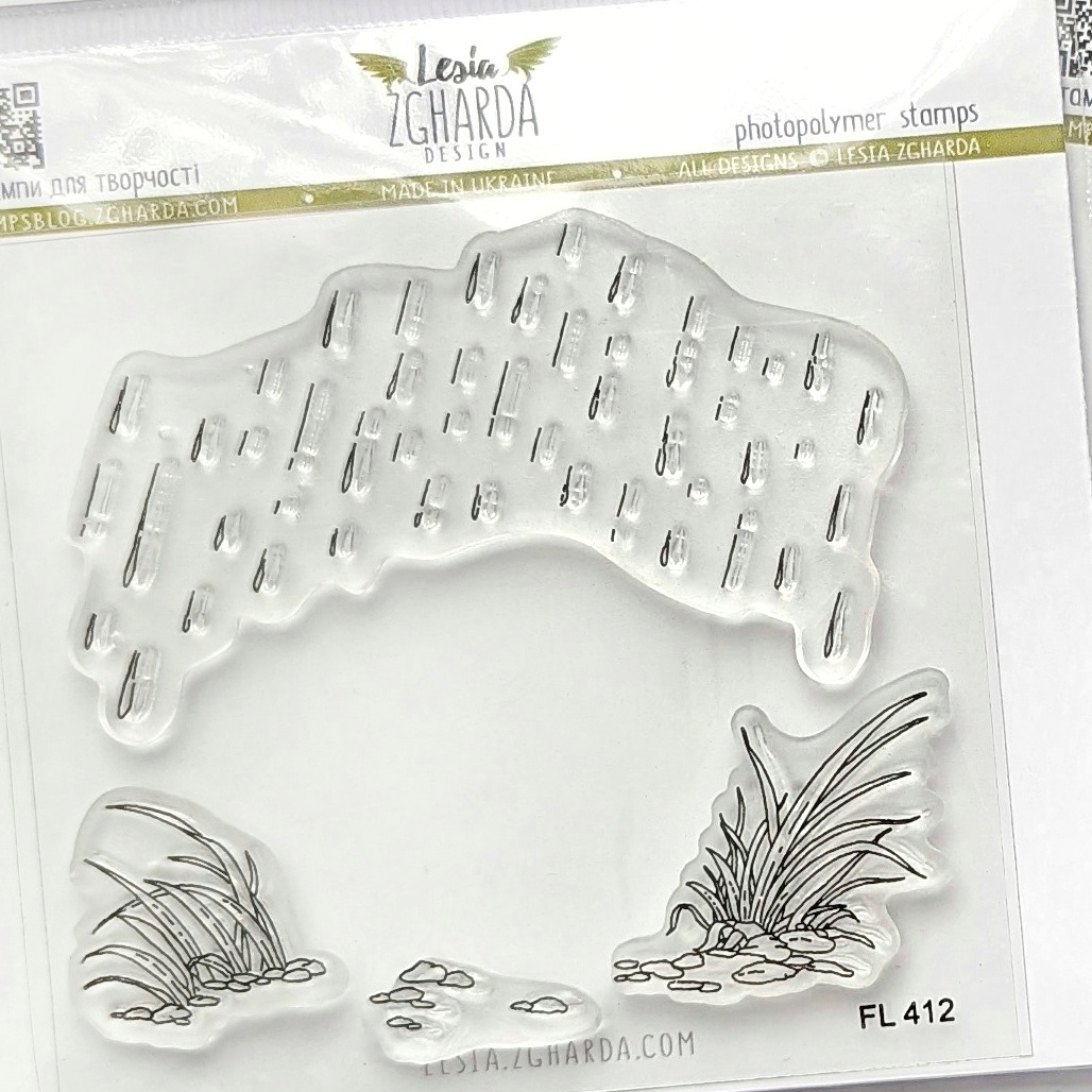 {FL412} Stamp Set “Seamless Rain Pattern with Grass”