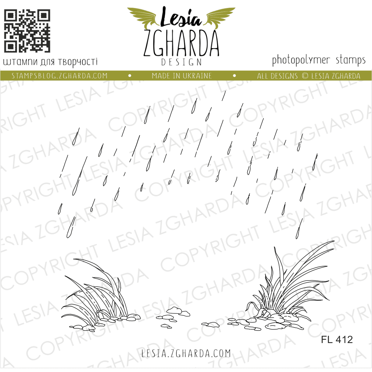 {FL412} Stamp Set “Seamless Rain Pattern with Grass”