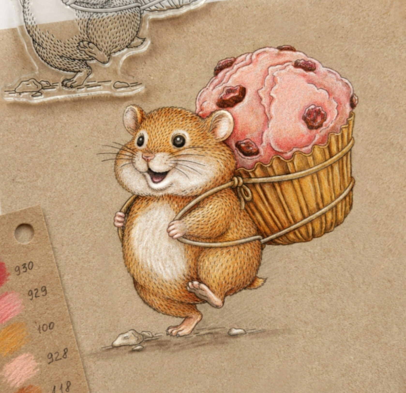 {FA319} Stamp “Happy Hamster with a Cupcake”
