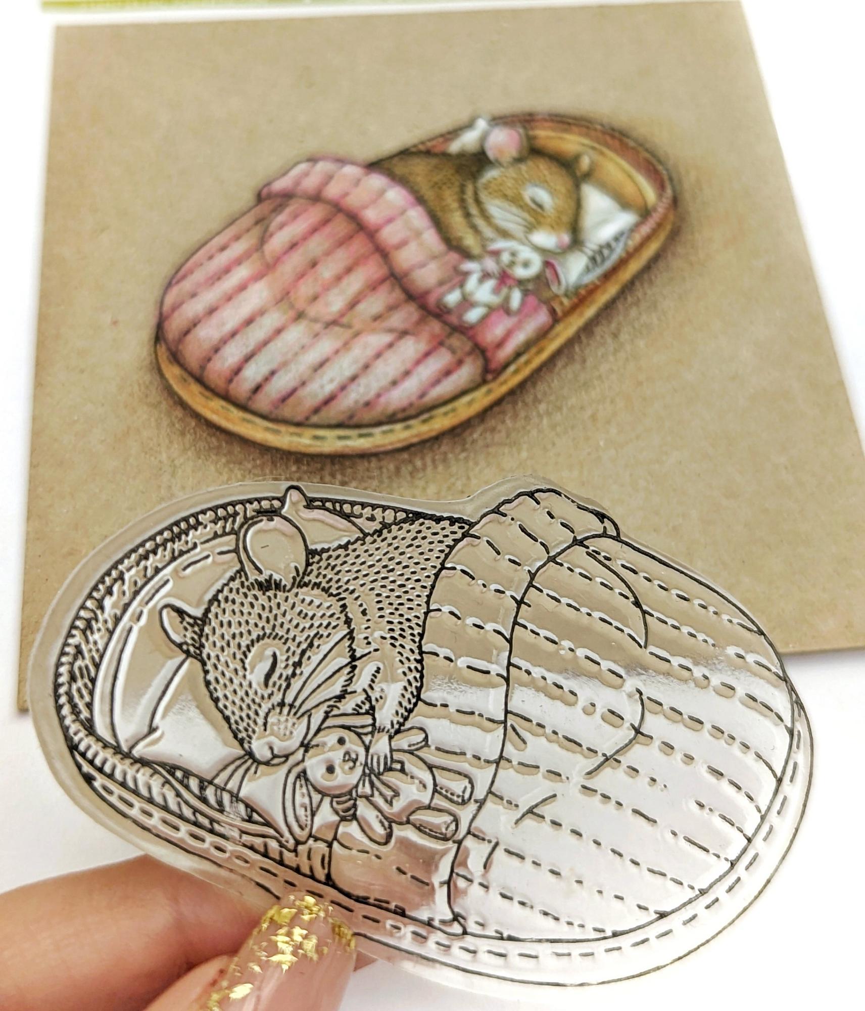 {FA320} Stamp "Sleeping Mouse in a Cozy Slipper"