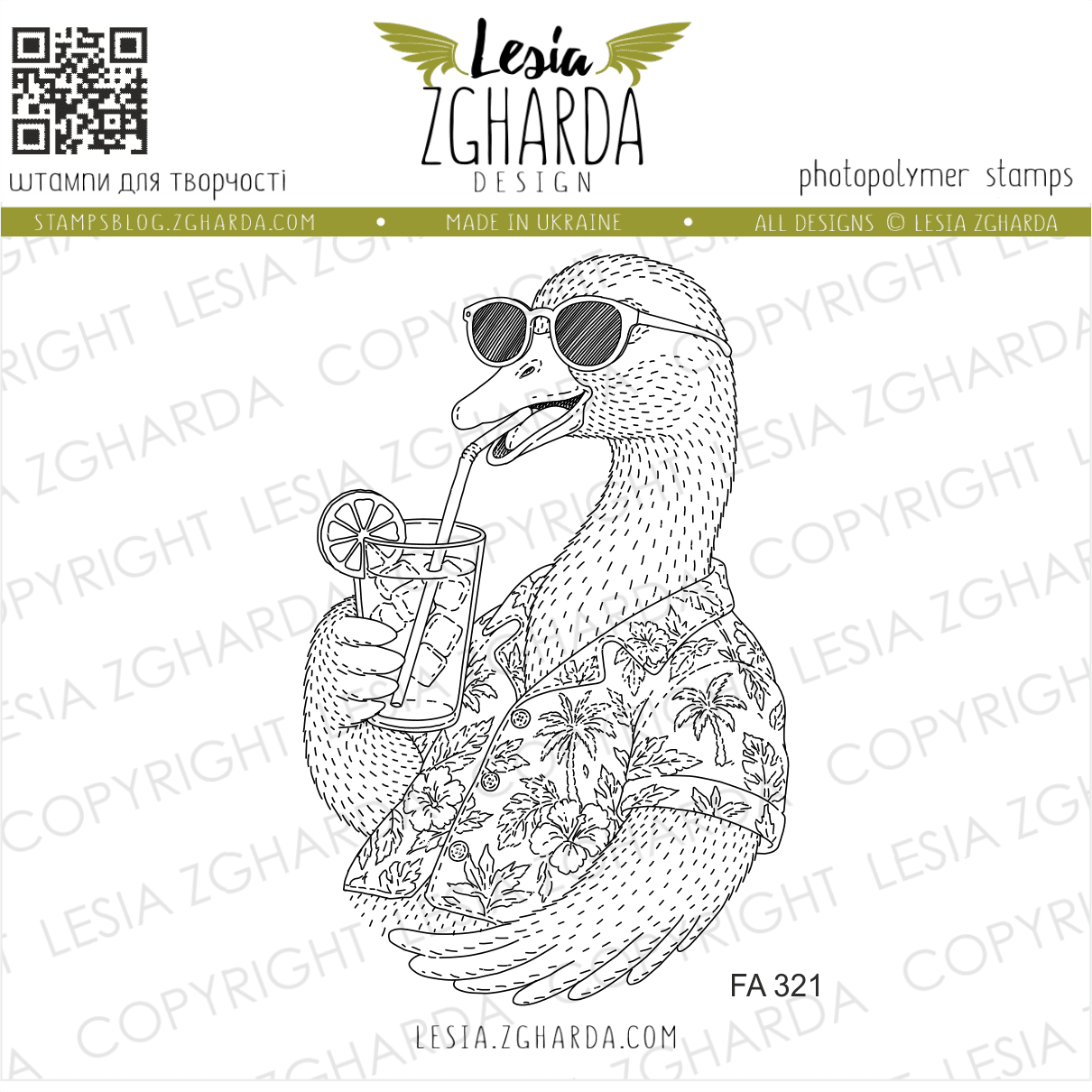 {FA321} Stamp "Chill Goose with Lemonade in Sunglasses"