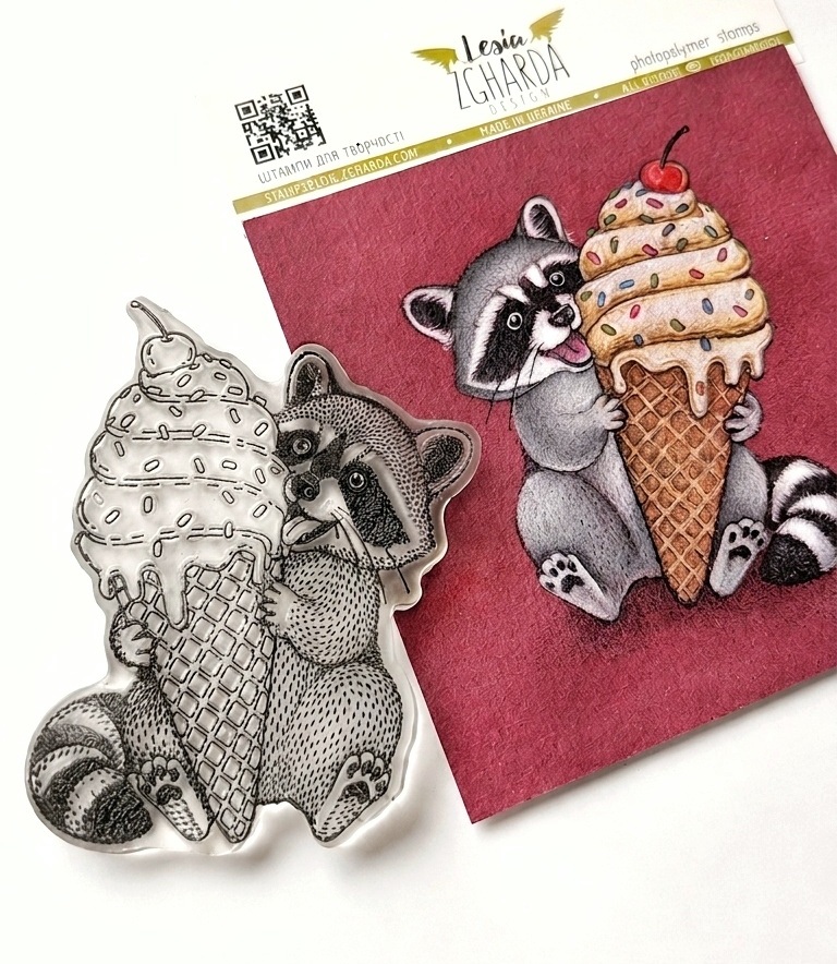 {FA322} Stamp “Raccoon with Ice Cream”