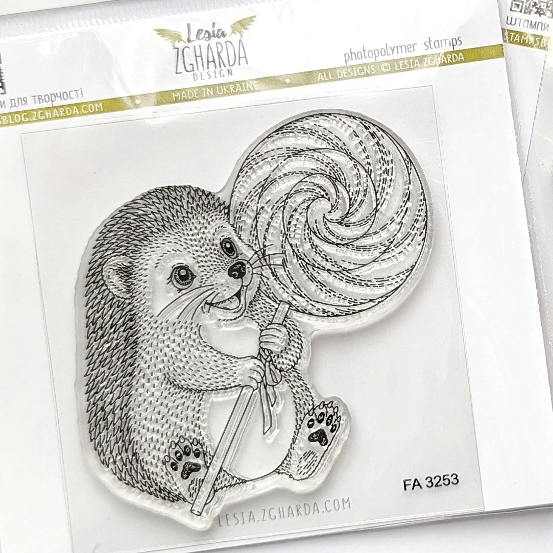 {FA323} Stamp "Happy Hedgehog with Lollipop"