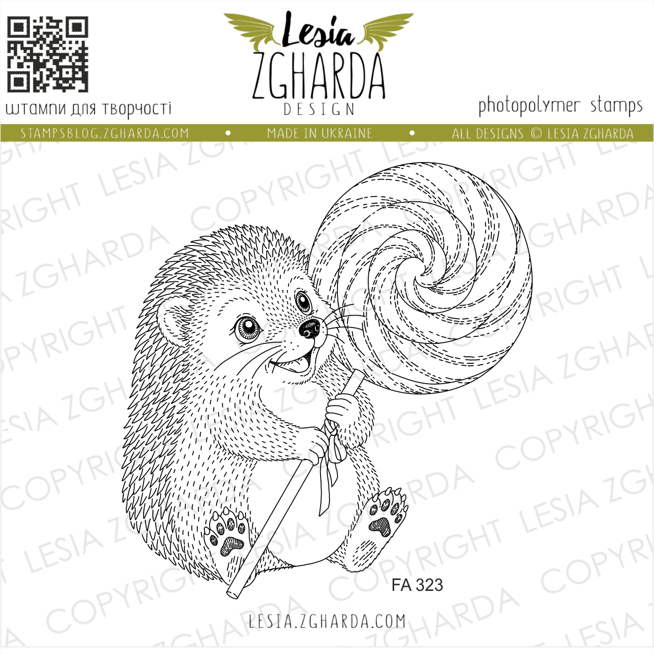 {FA323} Stamp "Happy Hedgehog with Lollipop"