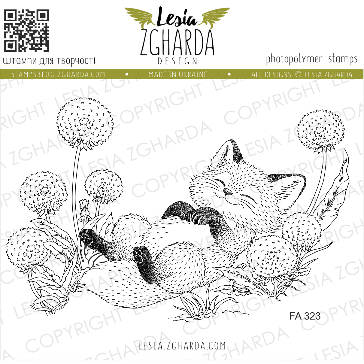 {FA325} Stamp "Happy Sleeping Fox Kit Among Dandelions"