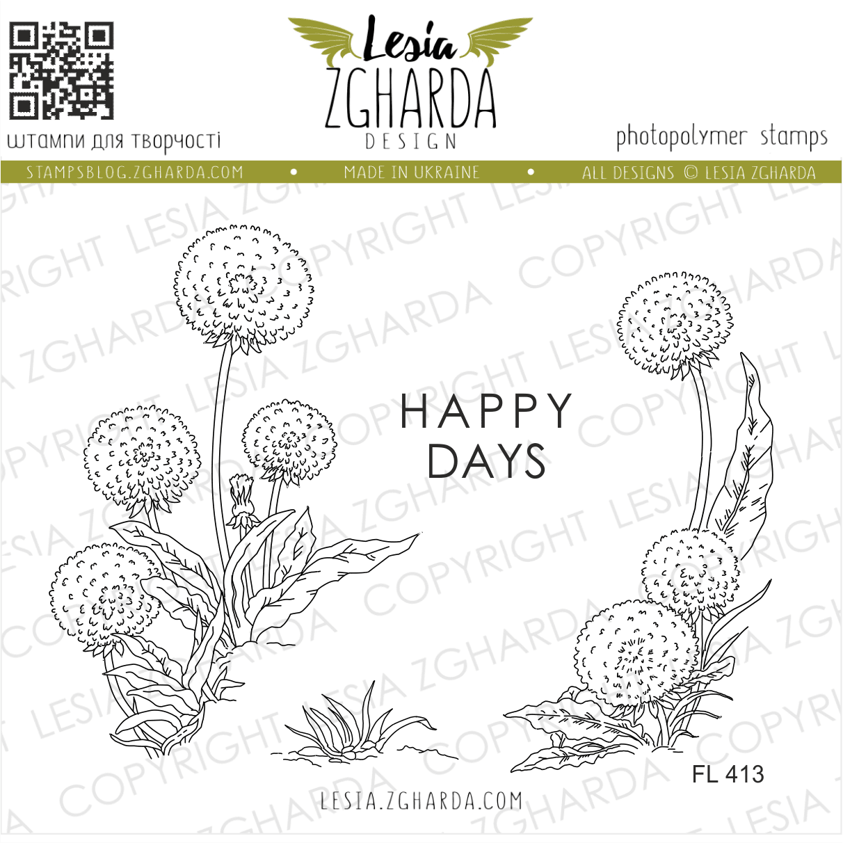 {FL413} Stamp Set “Dandelions with Sentiments ‘Happy Days’”