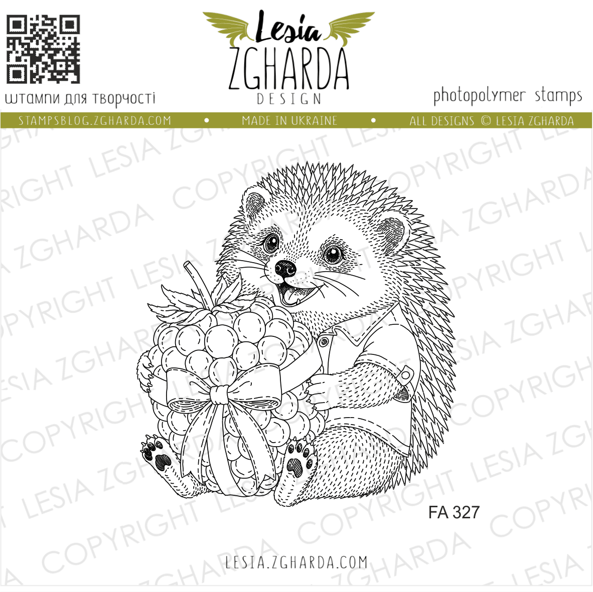 {FA327} Stamp “Hedgehog with a Berry Gift”