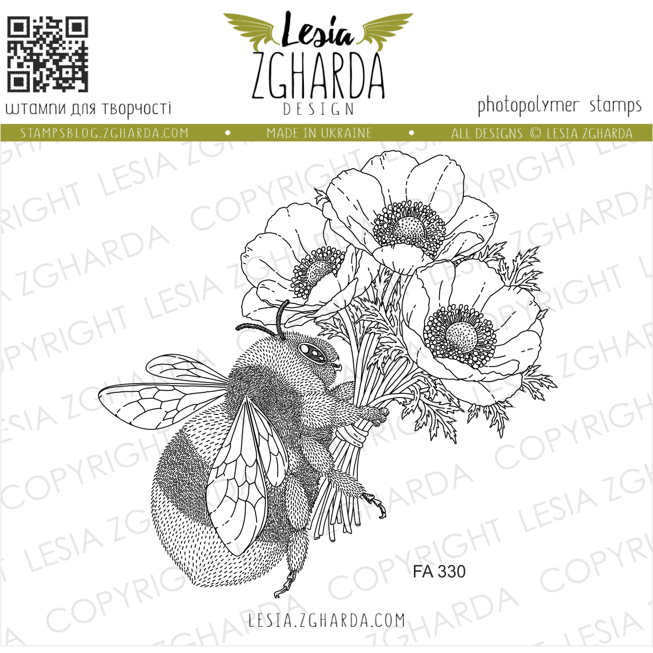 {FA330} Stamp “Bumblebee with a Flower Bouquet”
