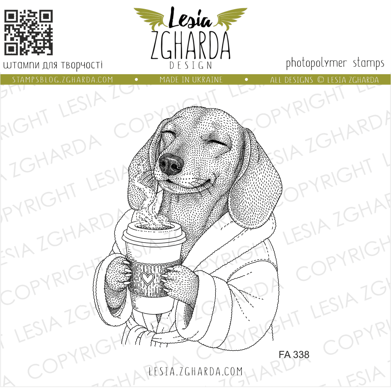 {FA338} Stamp "Dachshund with Morning Coffee"