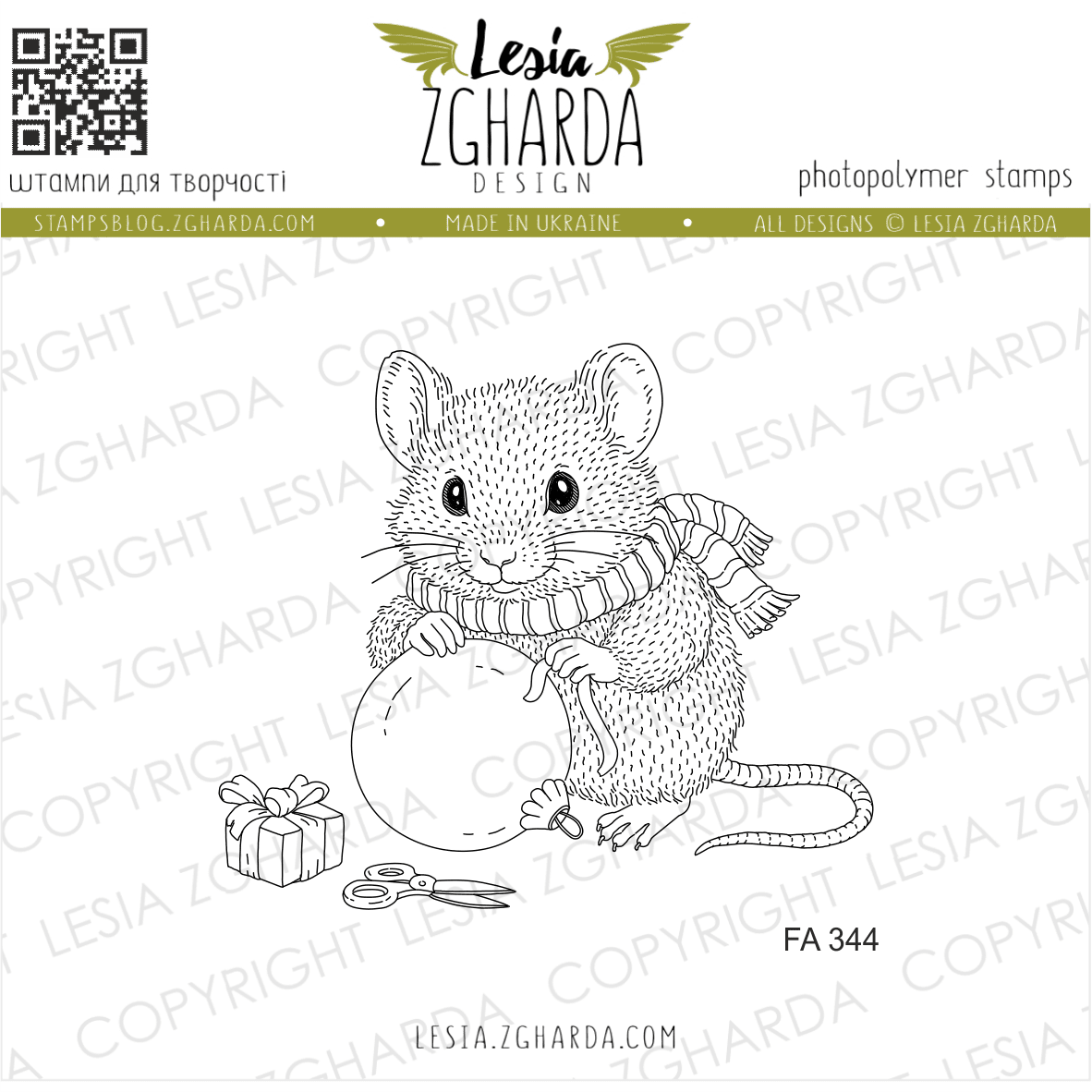 {FA344} Stamp “Mouse with Christmas Presents”