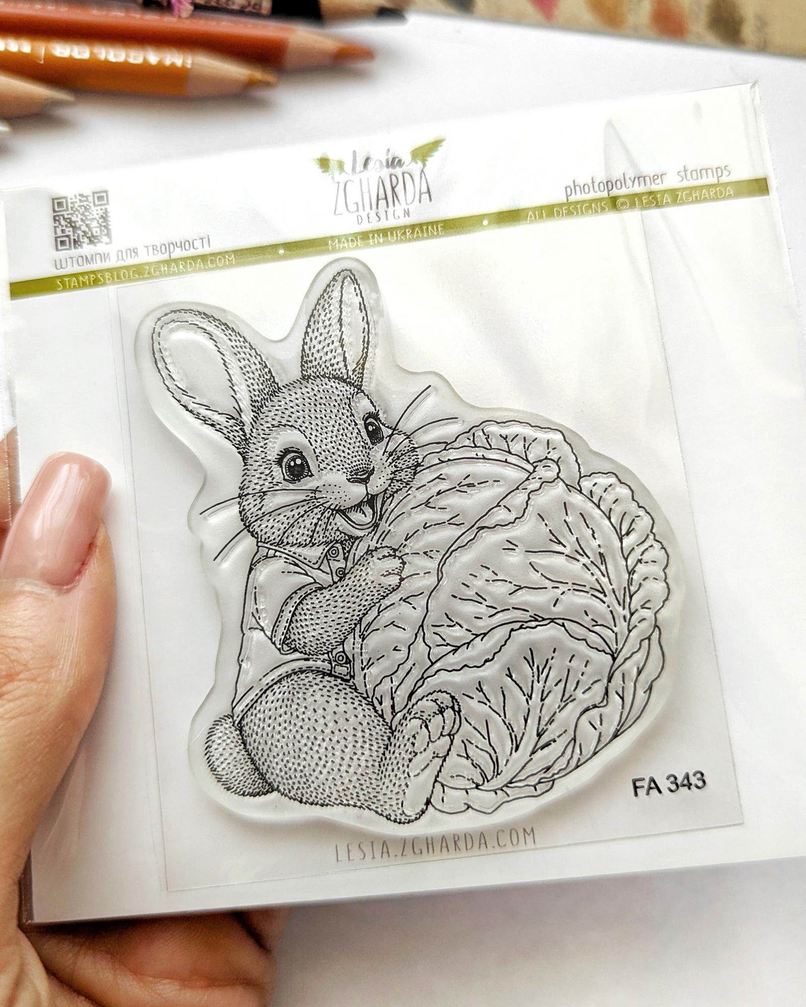 {FA343} Stamp “Happy Bunny with a Cabbage”