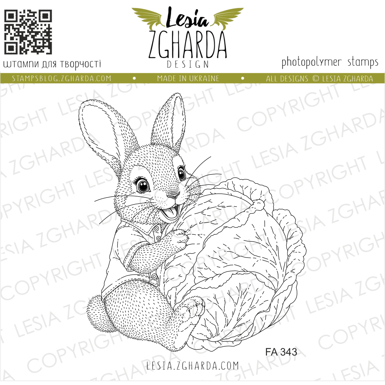 {FA343} Stamp “Happy Bunny with a Cabbage”
