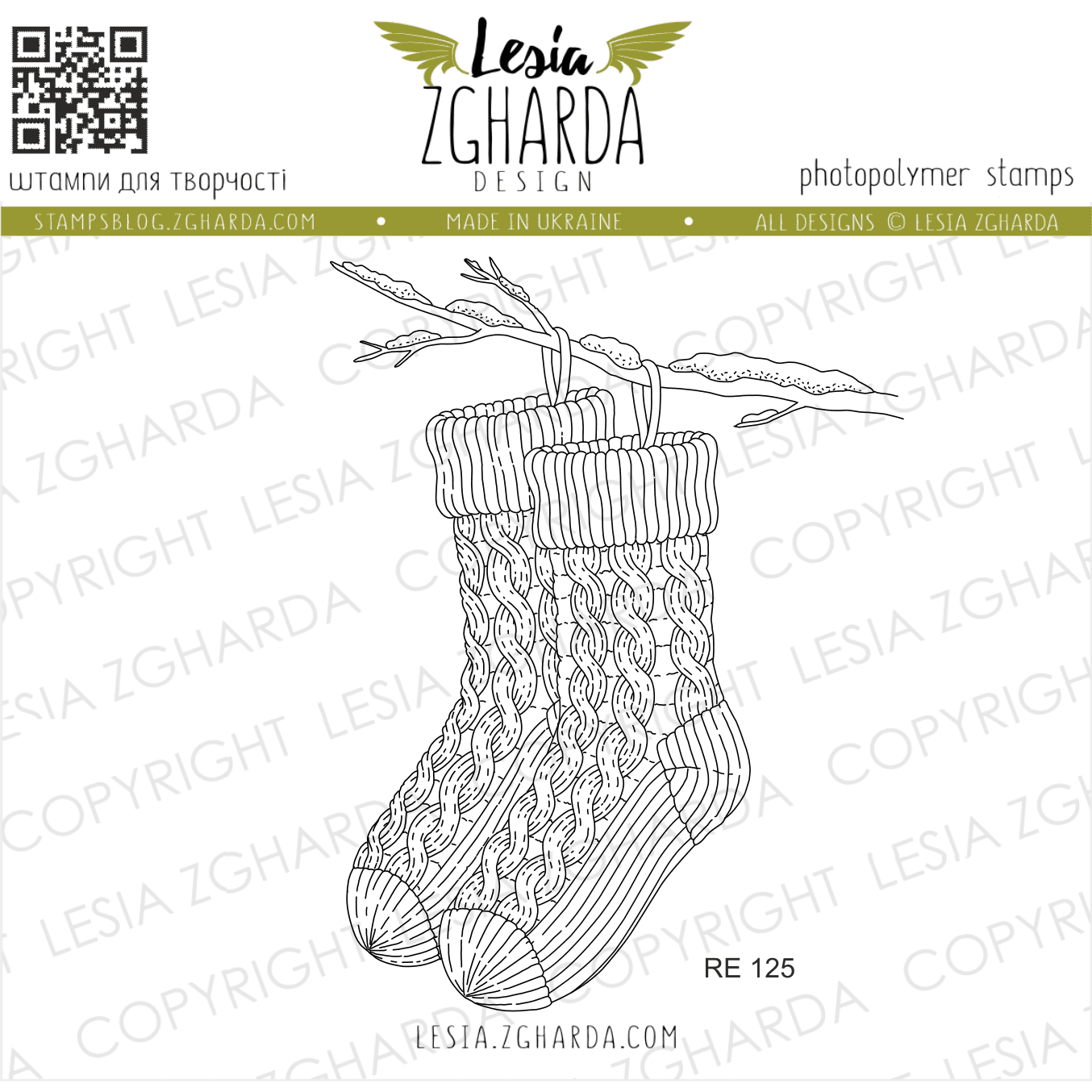 {RE125} Stamp “Knitted Socks on a Branch”