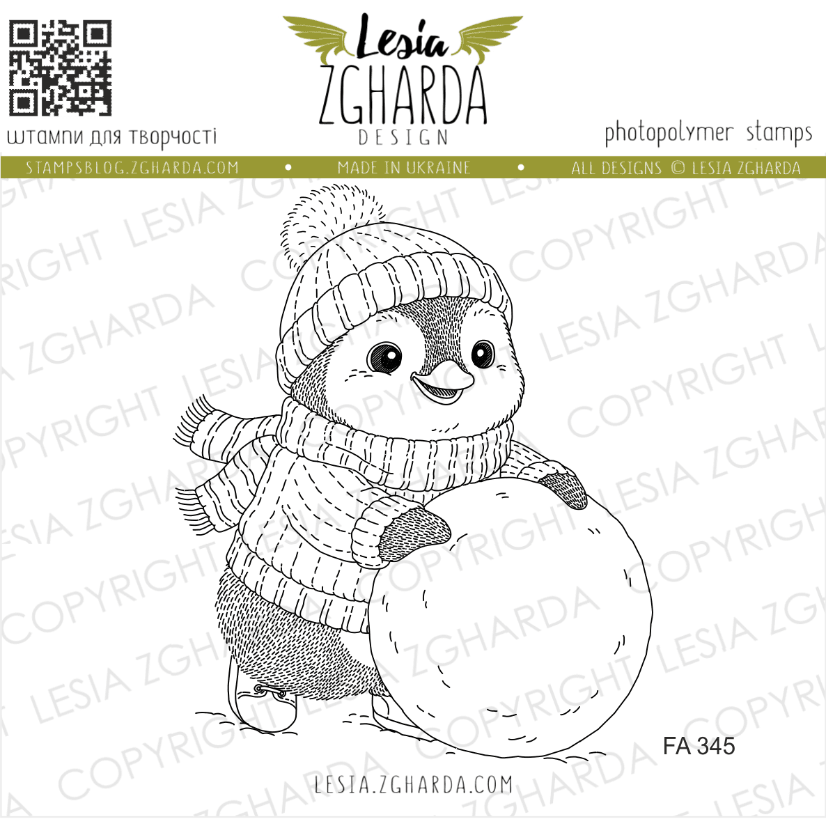 {FA345} Stamp “Cute Penguin with a Snow Globe”
