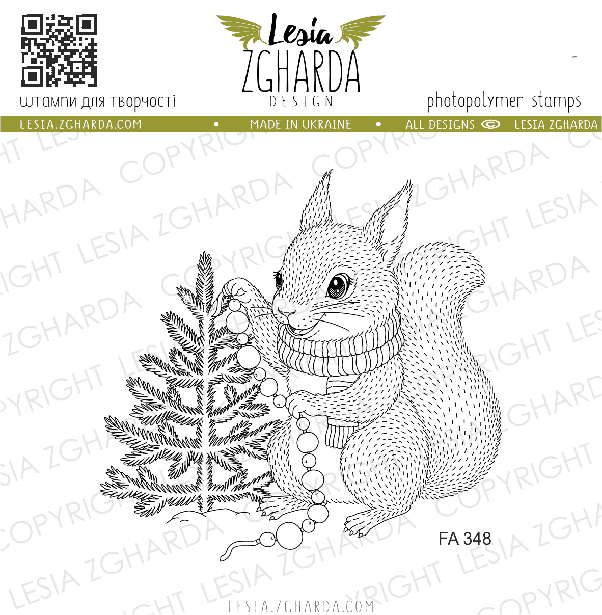 {FA348} Stamp “Cozy Squirrel Decorating the Christmas Tree”