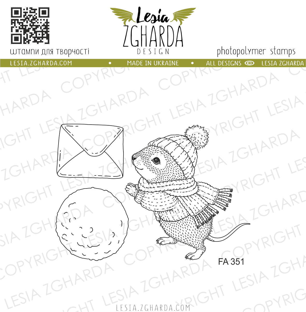 {FA351} Stamp Set "Little Mouse with Envelope and Snowball"