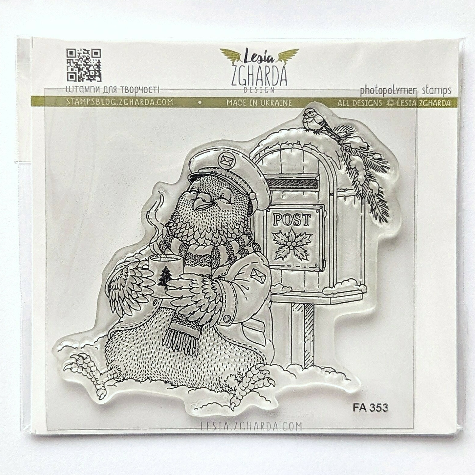 {FA353} Stamp “Pigeon with Coffee Resting by the Mailbox"