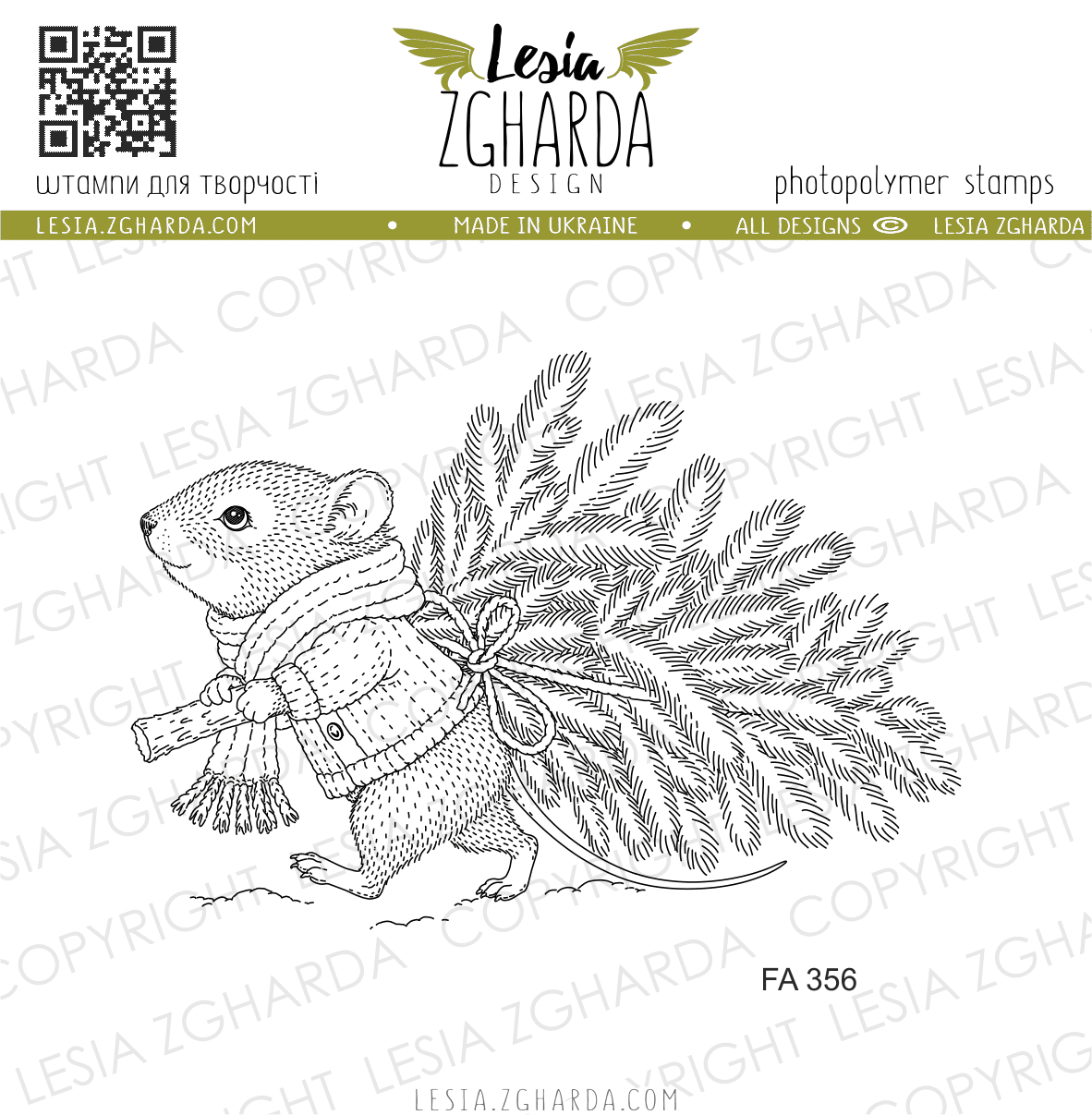 {FA356} Stamp “Cute Mouse with Christmas Tree”