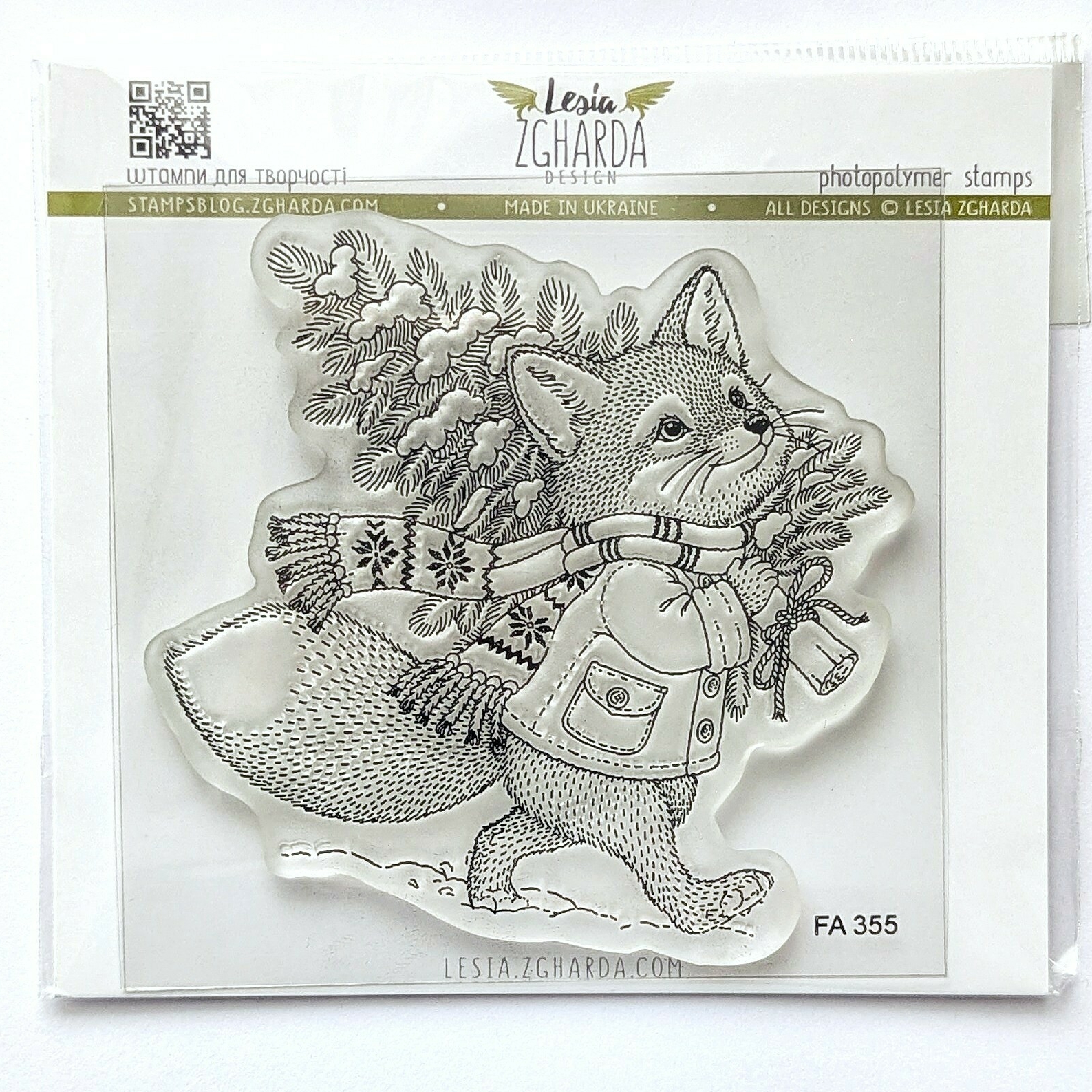 {FA355} Stamp “Cozy Fox with Christmas Tree”
